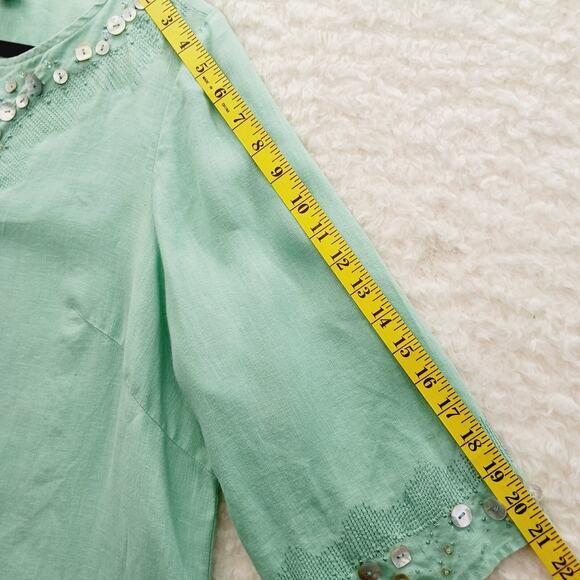 Tunic Size 1X Irish Linen Mint MOP Button Boho Minimalist Quiet Luxury Old Money - Picture 10 of 16